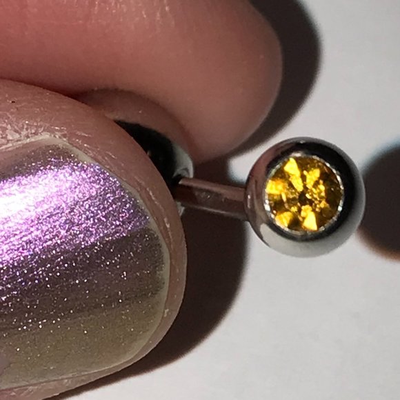 14 Gauge 1 gem Topaz Orange Belly Ring - Picture 1 of 2